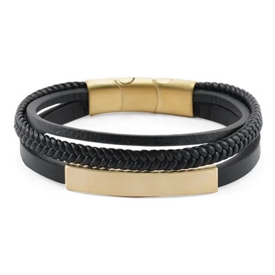 Gold Triple band leather bracelet