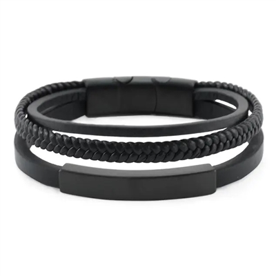Black Triple Band Leather Bracelet