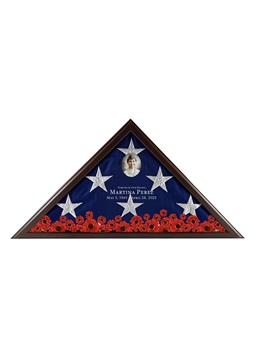 Premium Memorial Poppy Theme<br><small> Wood Burial Flag Case</br></small> with Personalized Image and Text</br></small>