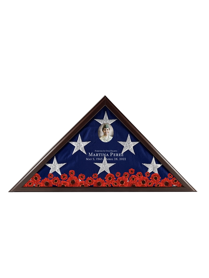 Standard Memorial Poppy Theme<br><small> Burial Flag Case</br></small> with Personalized Image and Text</br></small>
