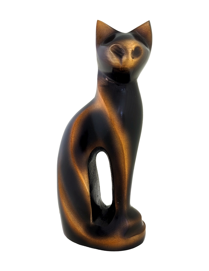 Cat Figurine Copper Color Urn- MS